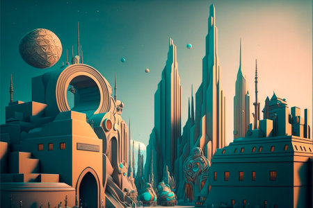 Beautiful futuristic city of the future, high technology city. high quality illustrationの素材