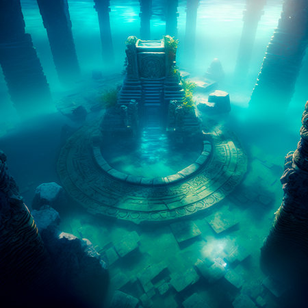 Underwater lost city. Atlantis and its ruins. high quality illustrationの素材