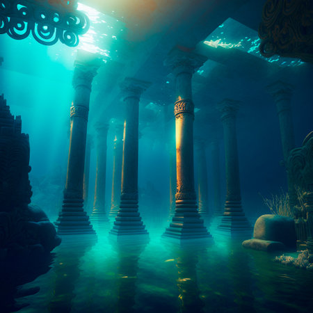 Underwater lost city. Atlantis and its ruins. high quality illustrationの素材