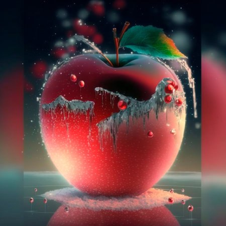 Illustration of a frosty red apple with various inlays inside it. high quality illustrationの素材
