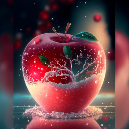 Illustration of a frosty red apple with various inlays inside it. high quality illustrationの素材