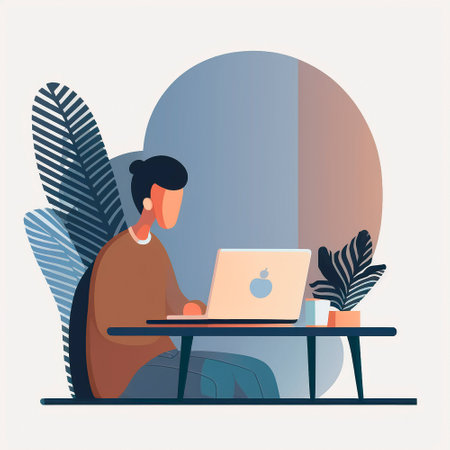 A simple illustration of a developer sitting at a laptop. high quality illustrationの素材