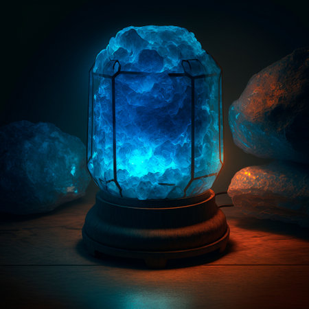Beautiful salt lamp with blue stones, glow and smoke. high quality illustrationの素材