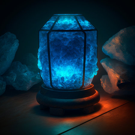 Beautiful salt lamp with blue stones, glow and smoke. high quality illustrationの素材