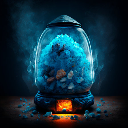Beautiful salt lamp with blue stones, glow and smoke. high quality illustrationの素材