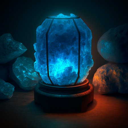 Beautiful salt lamp with blue stones, glow and smoke. high quality illustrationの素材