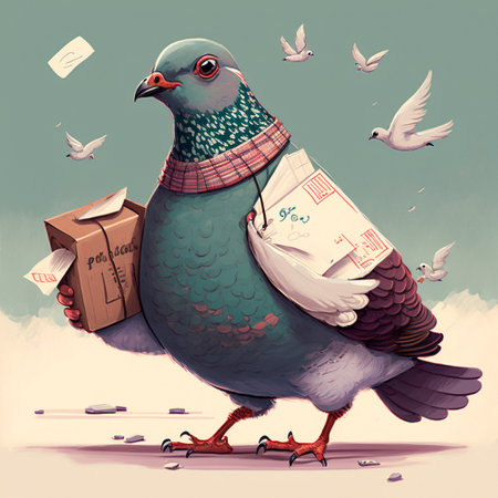 An illustration of a sleepy carrier pigeon, a cartoon image. high quality illustrationの素材