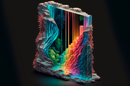 Isometric rainbow fountain frozen in glass. high quality illustrationの素材