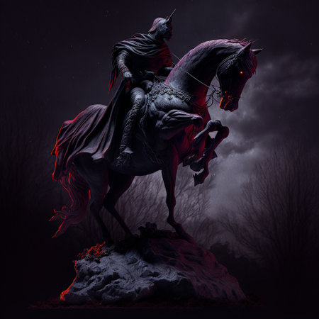 Gloomy dark rider on a horse. high quality illustrationの素材