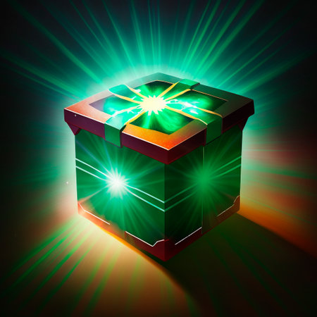 A beautiful and bright fantasy-style loot box. Box with items inside. high quality illustrationの素材
