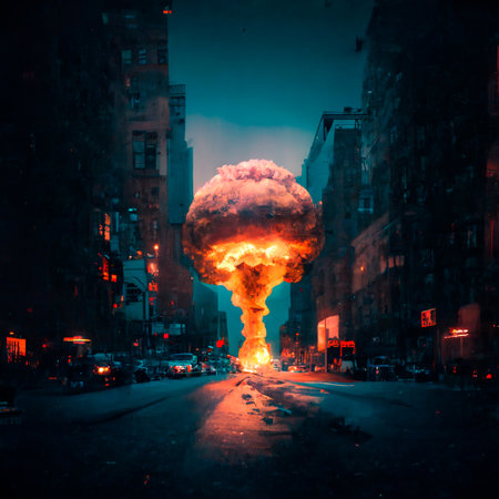 Explosion in the city center, night incident. high quality illustrationの素材