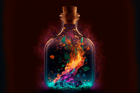 A bottle filled with colorful liquid fire. high quality illustrationの素材