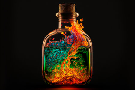 A bottle filled with colorful liquid fire. high quality illustrationの素材