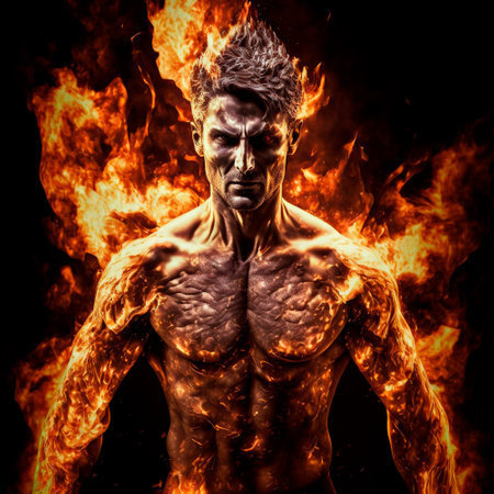 man burning in fire, problems at work, hassle. high quality illustrationの素材