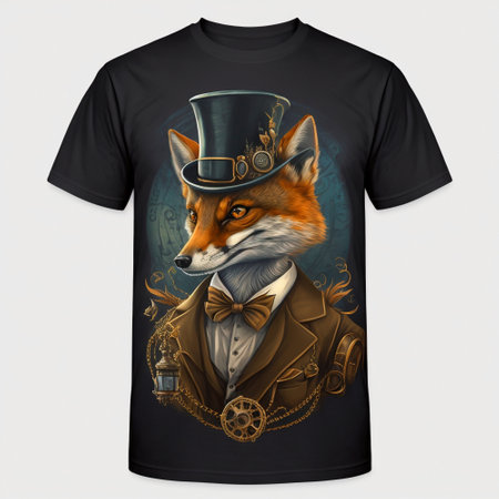 T-shirt with a picture of a Fox gentleman in a beautiful hat.Steampunk style. high quality illustrationの素材