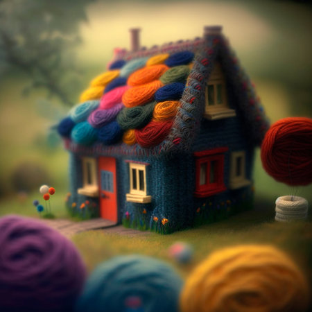Small houses made of yarn close-up. high quality illustrationの素材