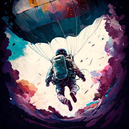 Illustration of a skydiver with opened parachute in the air. high quality illustrationの素材