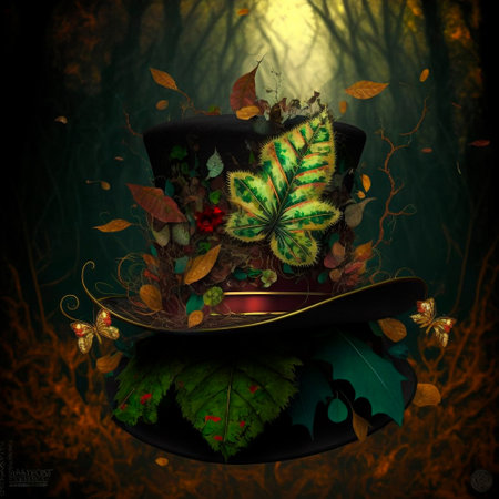 Hat with green and orange leaves in Irish style. high quality illustrationの素材