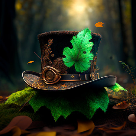 Hat with green and orange leaves in Irish style. high quality illustrationの素材