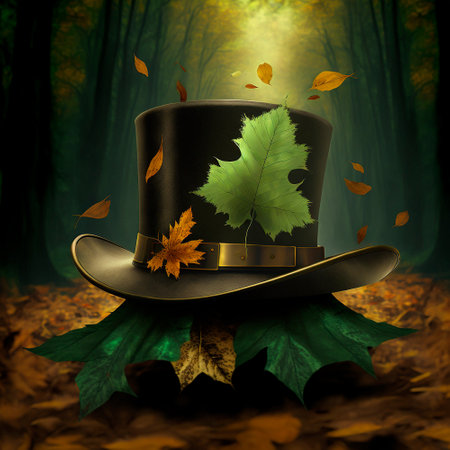 Hat with green and orange leaves in Irish style. high quality illustrationの素材