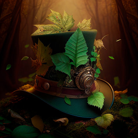 Hat with green and orange leaves in Irish style. high quality illustrationの素材