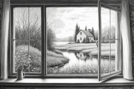 pencil sketch of the view from the window. high quality illustrationの素材