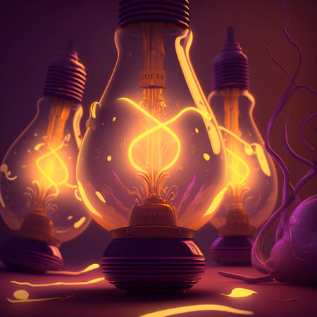 Close-up image of glowing light bulbs. high quality illustrationの素材