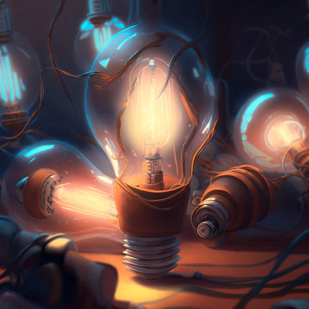 Close-up image of glowing light bulbs. high quality illustrationの素材