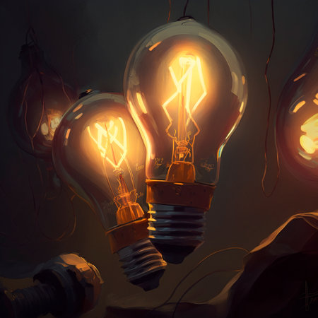 Close-up image of glowing light bulbs. high quality illustrationの素材