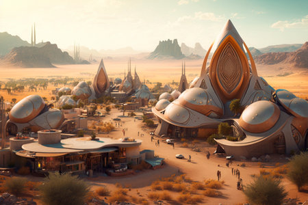 Beautiful futuristic city of the future, high technology city. high quality illustrationの素材