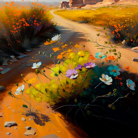 wild flowers next to the road. high quality illustrationの素材