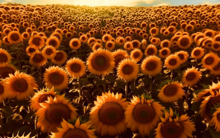 beautiful field of sunflowers. High quality illustrationの素材