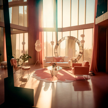 clear glass designer living room. high quality illustrationの素材