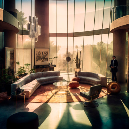 clear glass designer living room. high quality illustrationの素材