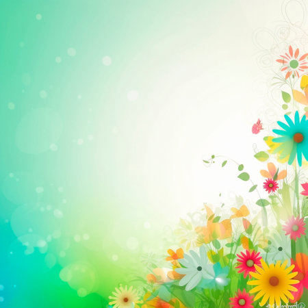 spring background with colorful flowers and butterflies. High quality illustrationの素材
