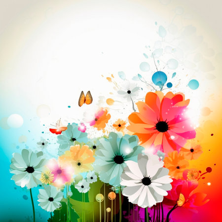 spring background with colorful flowers and butterflies. High quality illustrationの素材