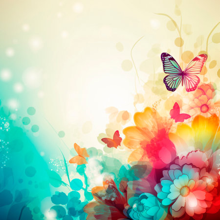 spring background with colorful flowers and butterflies. High quality illustrationの素材