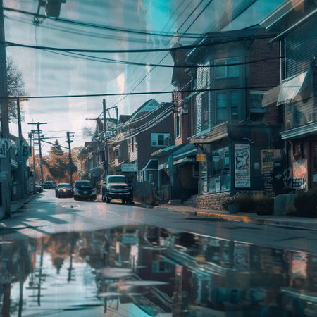 glittering psychedelic street with reflections. High quality illustrationの素材