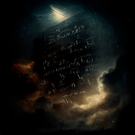 mystical monolith with hieroglyphs in the sky. High quality illustrationの素材