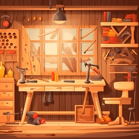 Woodworking workshop in the countryside. high quality illustrationの素材