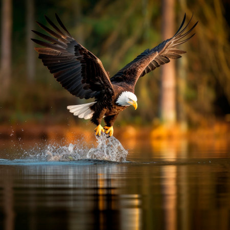 American bald eagle hunting over the surface of the water. high quality illustrationの素材