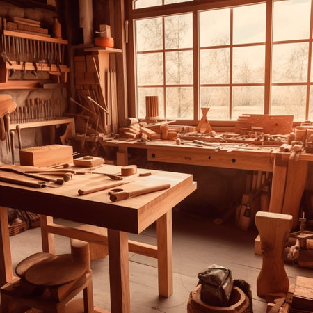 Woodworking workshop in the countryside. high quality illustrationの素材