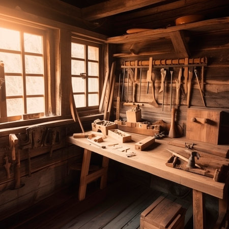 Woodworking workshop in the countryside. high quality illustrationの素材