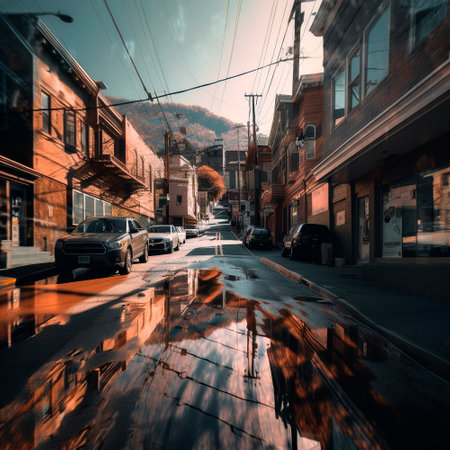 glittering psychedelic street with reflections. High quality illustrationの素材