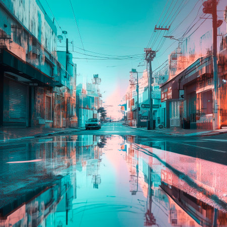 glittering psychedelic street with reflections. High quality illustrationの素材