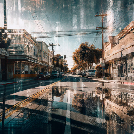 glittering psychedelic street with reflections. High quality illustrationの素材