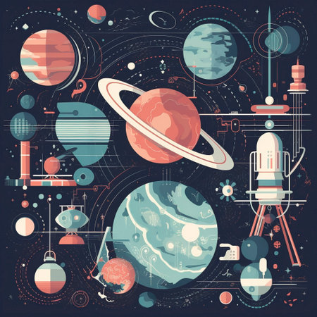 Space art, celestial objects with astronaut and planets. High quality illustrationの素材