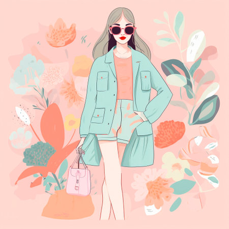 Spring fashion show illustration, designer clothes on girl. High quality illustrationの素材