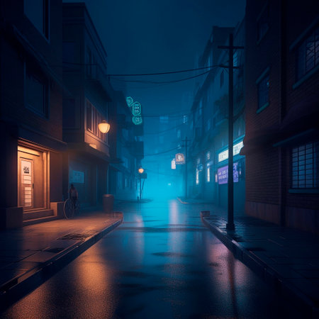 night street with neon light. High quality illustrationの素材
