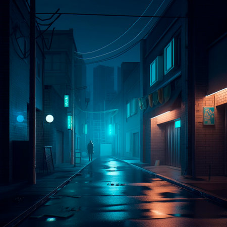 night street with neon light. High quality illustrationの素材